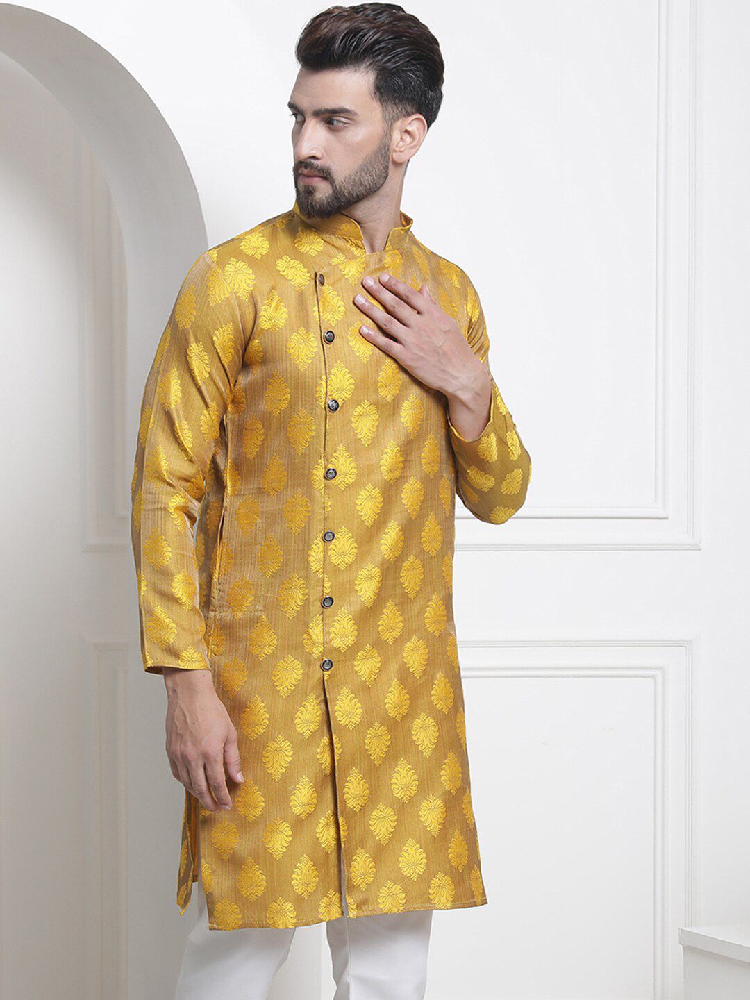 SOJANYA Motif Etnik Tenunan Kurta Kapas Sutera