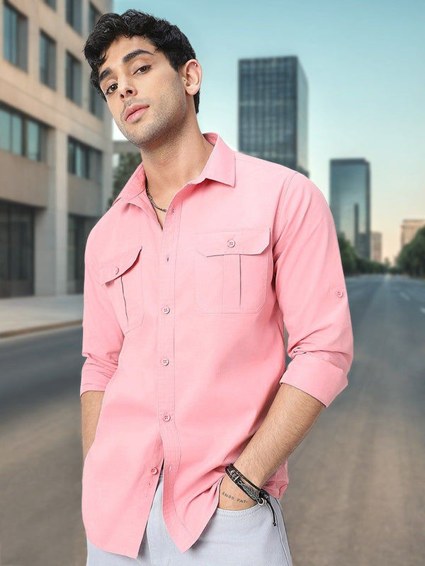 Urbano Fashion Men Spread Collar Solid Cotton Casual Shirt