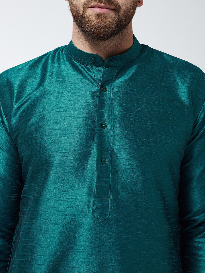 SOJANYA Men Green Solid Straight Kurta