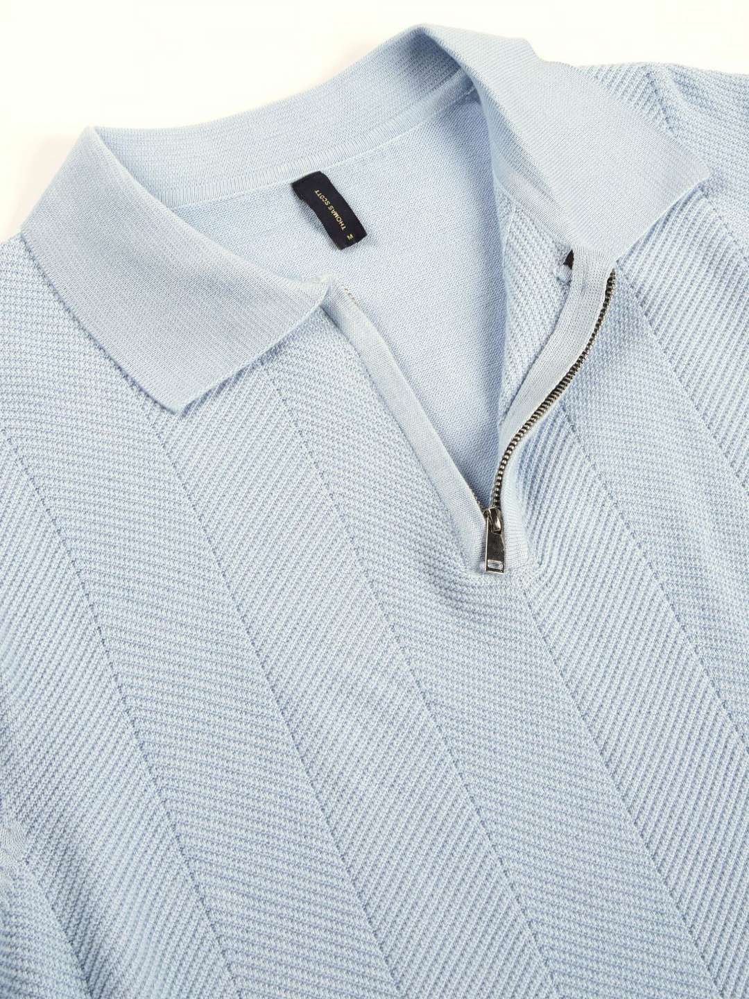 Thomas Scott Men Bio Finish Self Design Polo Collar Pure Cotton T-shirt