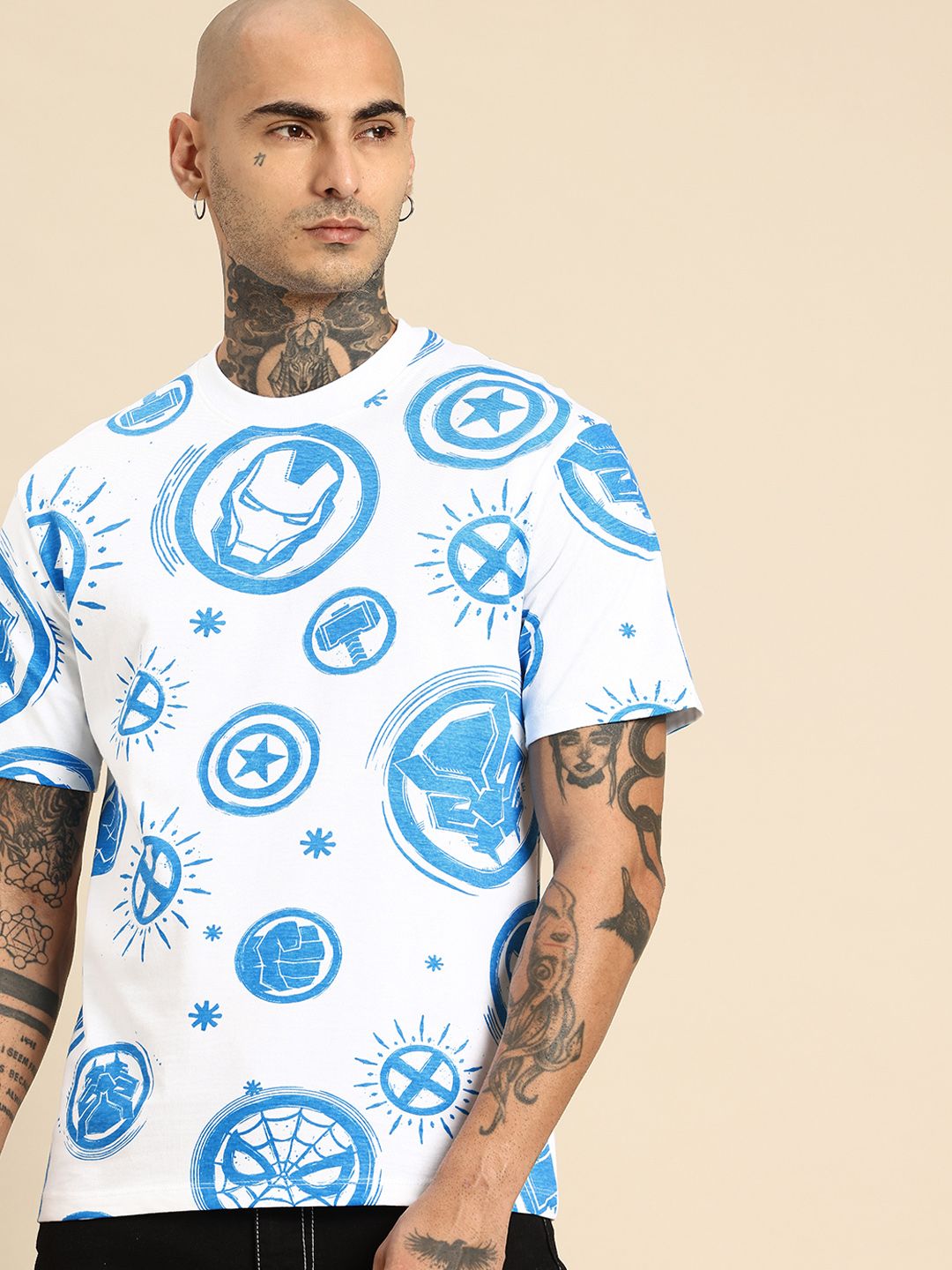 Being Human Marvel Printed Drop-Shoulder Sleeves Relaxed Fit Pure Cotton T-shirt