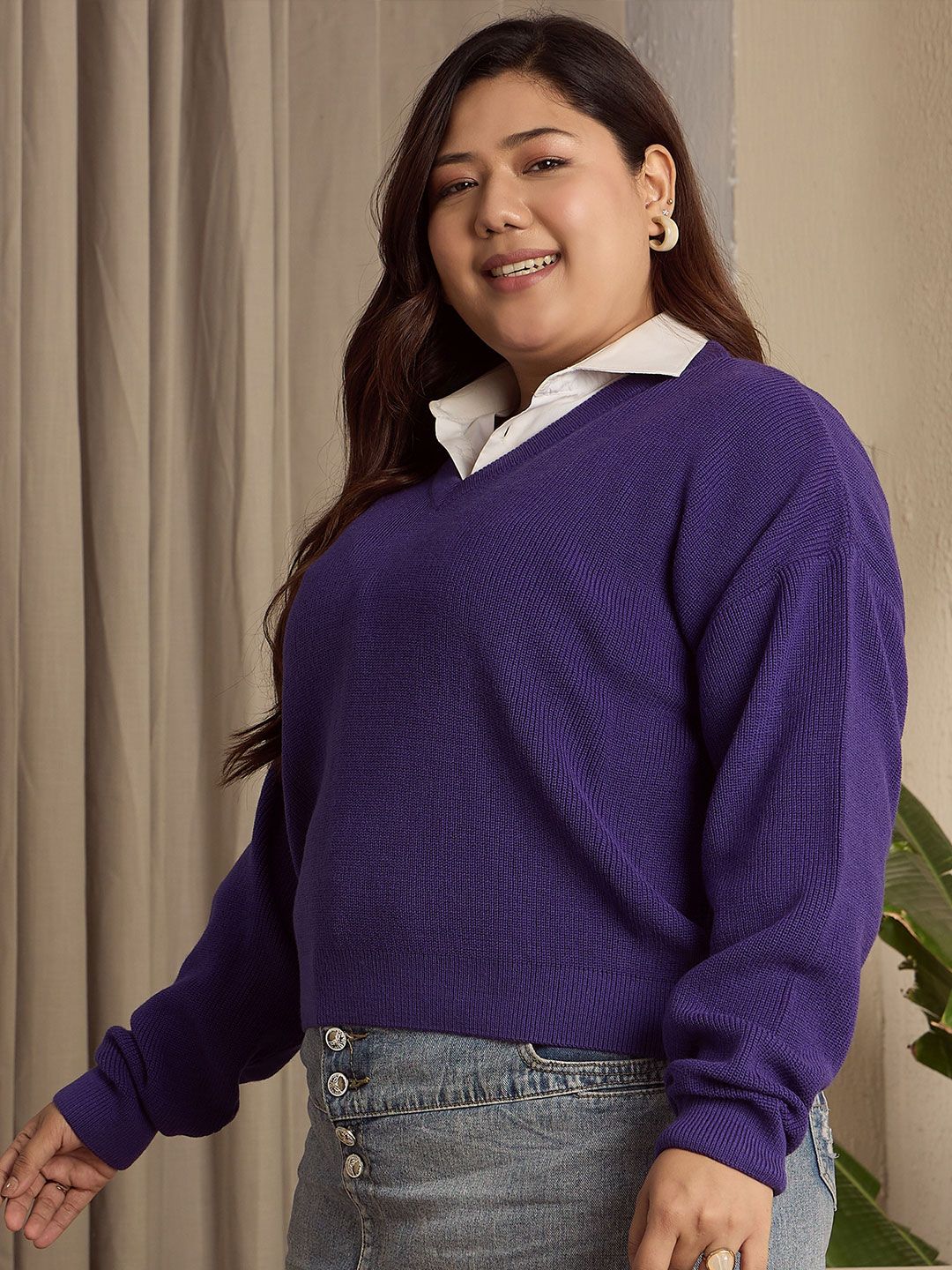 Berrylush Curve Women Longline Long Sleeves Sweater