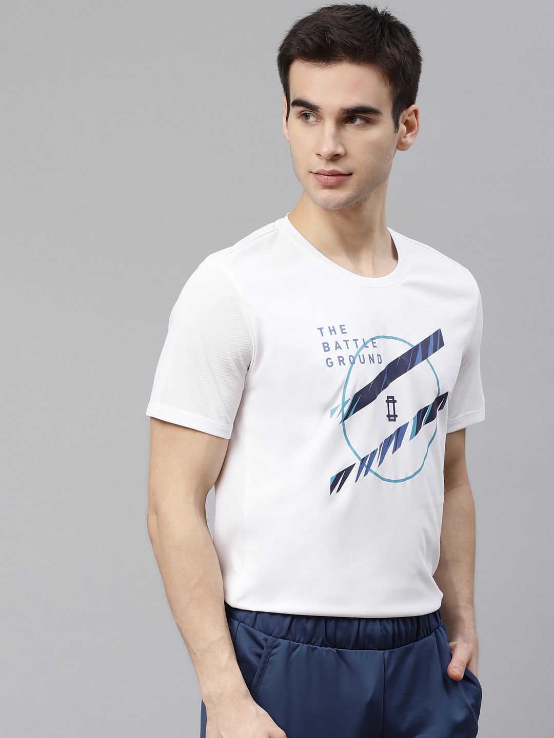 HRX by Hrithik Roshan Men White & Blue Printed Rapid-Dry Anti-Static Cricket T-shirt