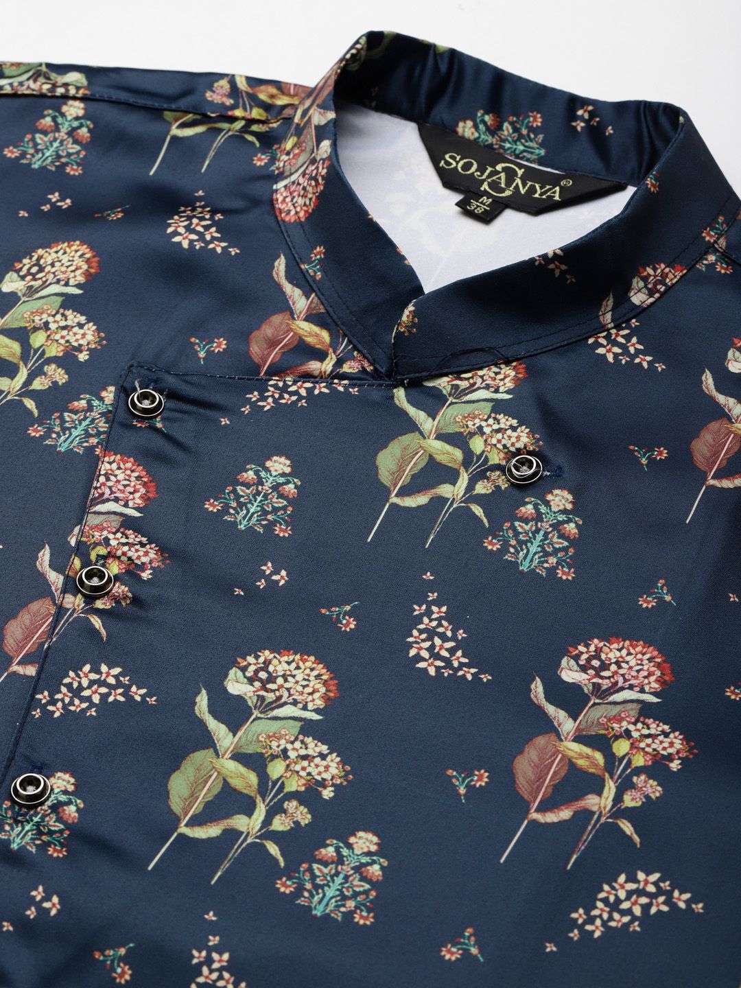 SOJANYA Men Blue Solid Kurta Set With Printed Jacket