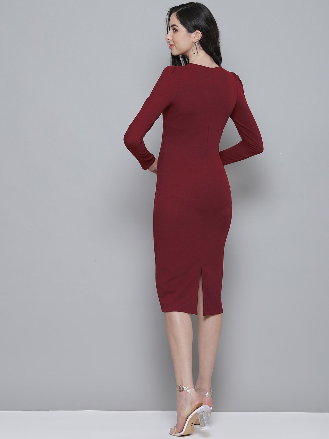 Pakaian Bodycon Berusuk Maroon SASSAFRAS