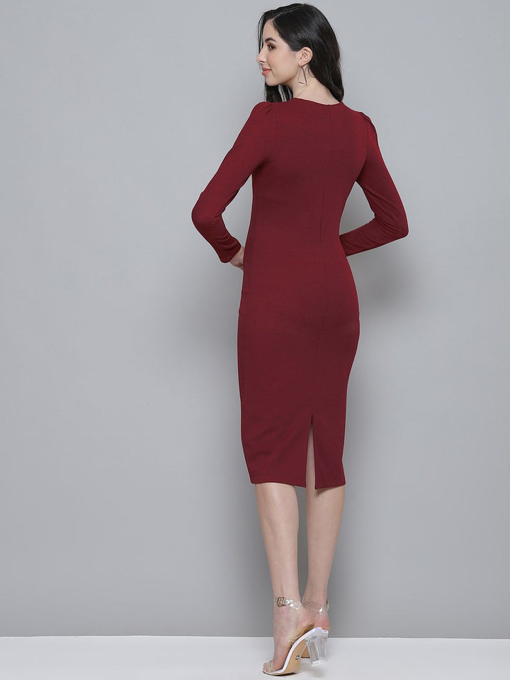 Pakaian Bodycon Berusuk Maroon SASSAFRAS