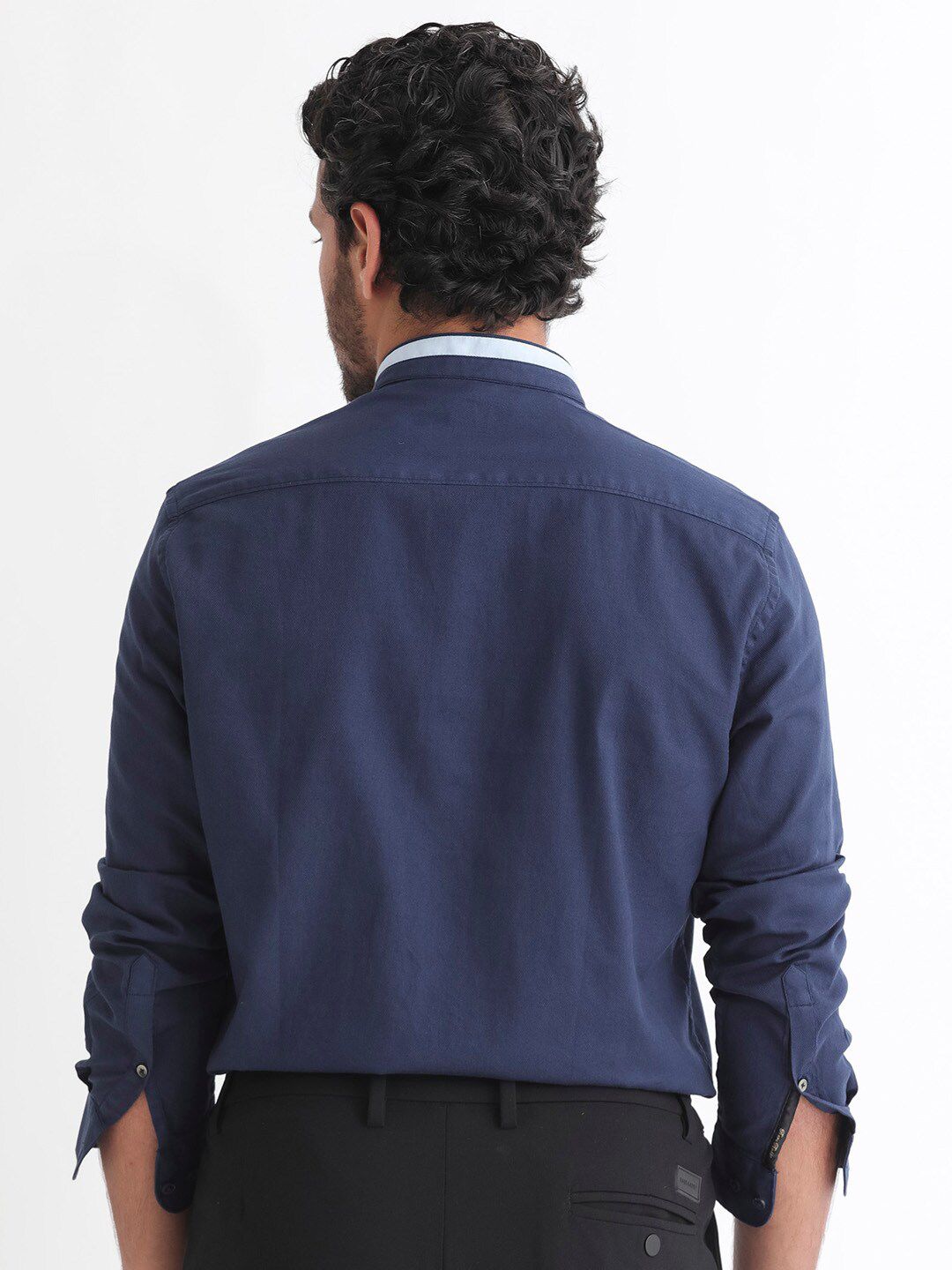 RARE RABBIT Men Tehran Mandarin Collar Slim Fit Opaque Shirt
