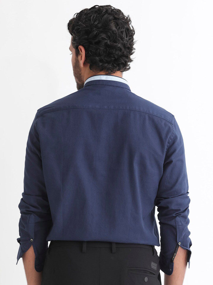 RARE RABBIT Men Tehran Mandarin Collar Slim Fit Opaque Shirt