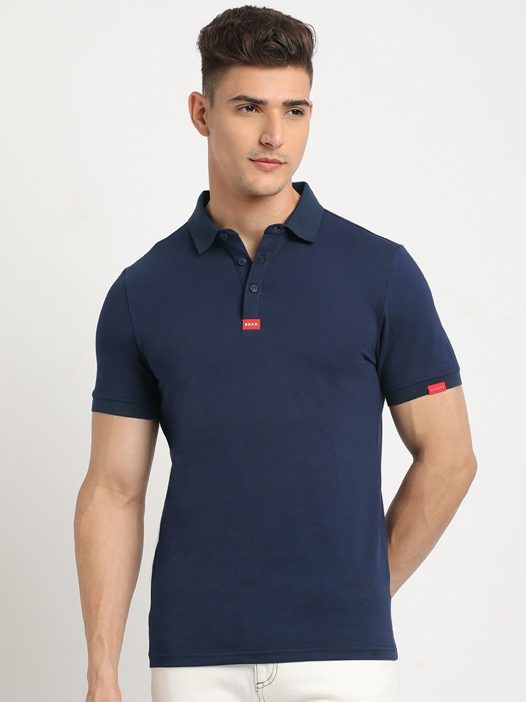 THE BEAR HOUSE Polo Collar Short Sleeves Slim Fit T-shirt