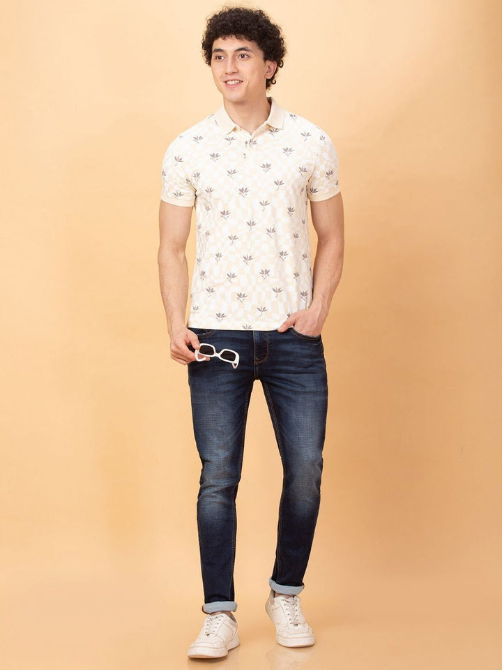 Being Human Men Floral Printed Polo Collar Applique T-shirt