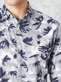 The Indian Garage Co Men White & Navy Blue Slim Fit Printed Casual Shirt