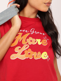 DressBerry Grunge Hearts, More Love Printed Sleeveless Crop T-shirt