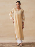 House of Chikankari Women Beige Cotton Chikankari Embroidered Kurta