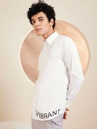 DENNISON Smart Typography Printed Spread Collar Long Sleeve Cotton Shirt
