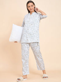 Sweet Dreams Grey Graphic Printed Pure Cotton Kurti With Pyjamas