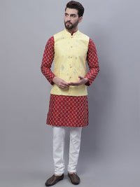 SOJANYA Embroidered Mandarin Collar Kurta with Pyjamas & Nahru Jacket