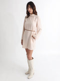 RAREISM High Neck Flared Sleeves A-Line Formal Dress With Suede Corded Belt