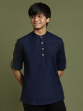VASTRAMAY Boys Band Collar Roll-Up Sleeves Straight Kurta