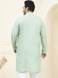 SOJANYA PLUS Men Green & Golden Jacquard Woven Design Kurta