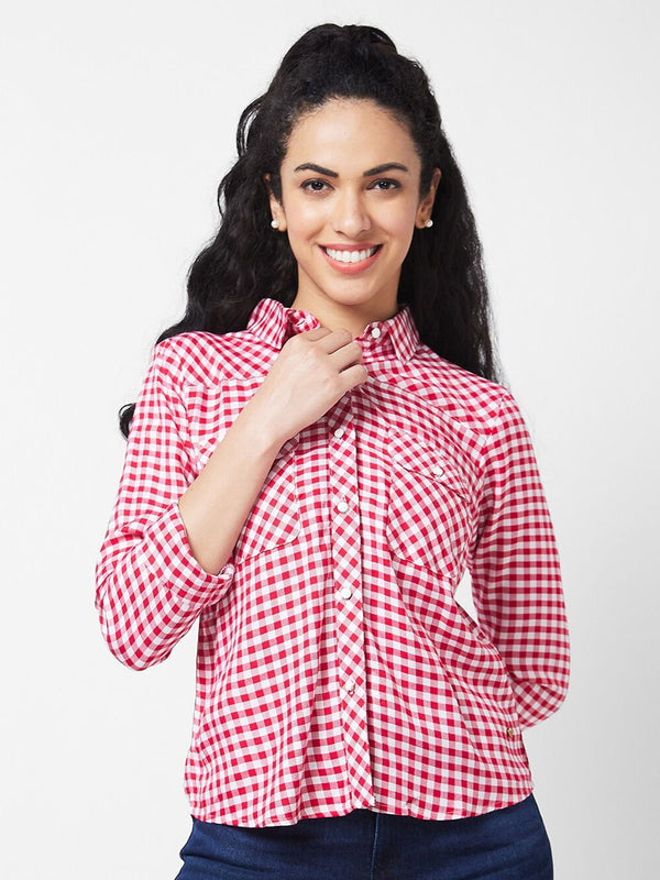 SPYKAR Women Gingham Checks Opaque Checked Casual Shirt