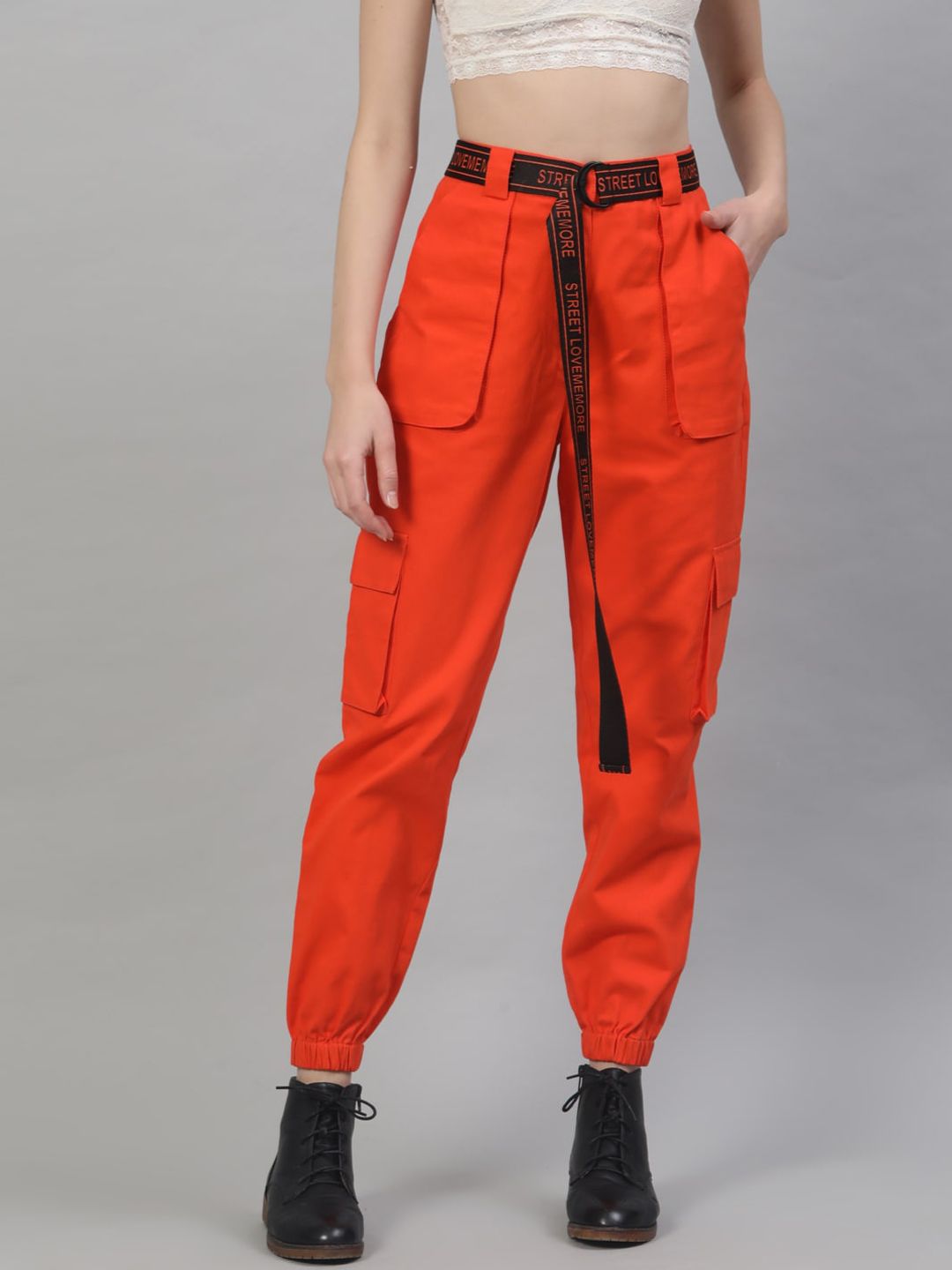 STREET 9 Women Orange Regular Fit Solid Cargos