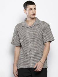 The Indian Garage Co Men Textured Open Weave Knitted Relaxed Fit Shirt