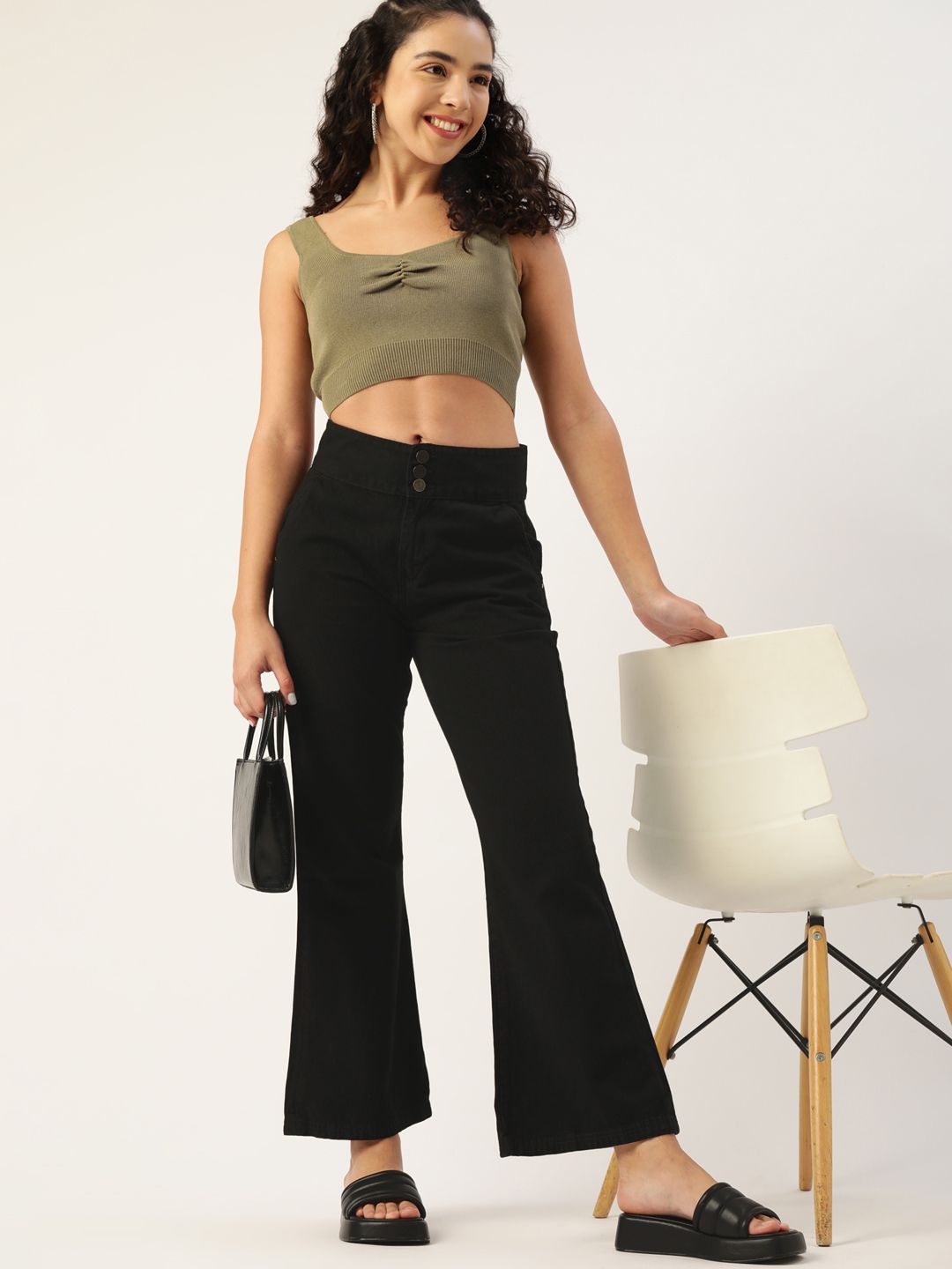 DressBerry Women Black Flared High-Rise Stretchable Jeans