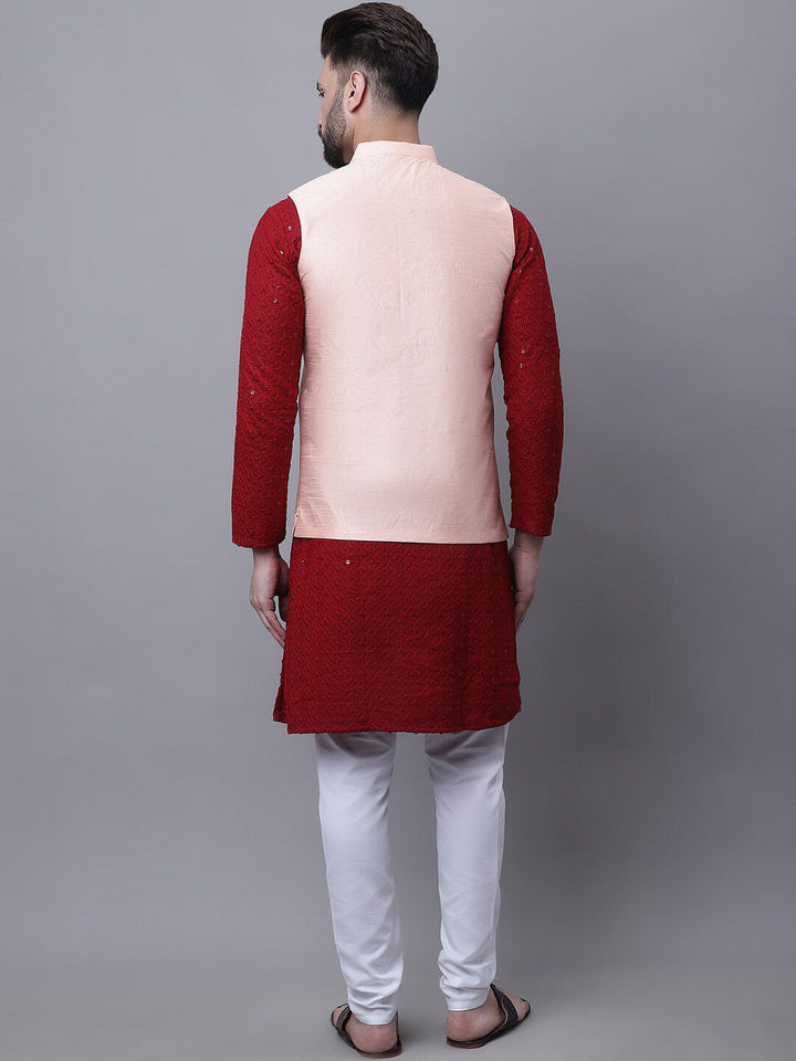 SOJANYA Men Embroidered Mirror Work Pure Cotton Kurta With Pyjamas & Nehru Jacket
