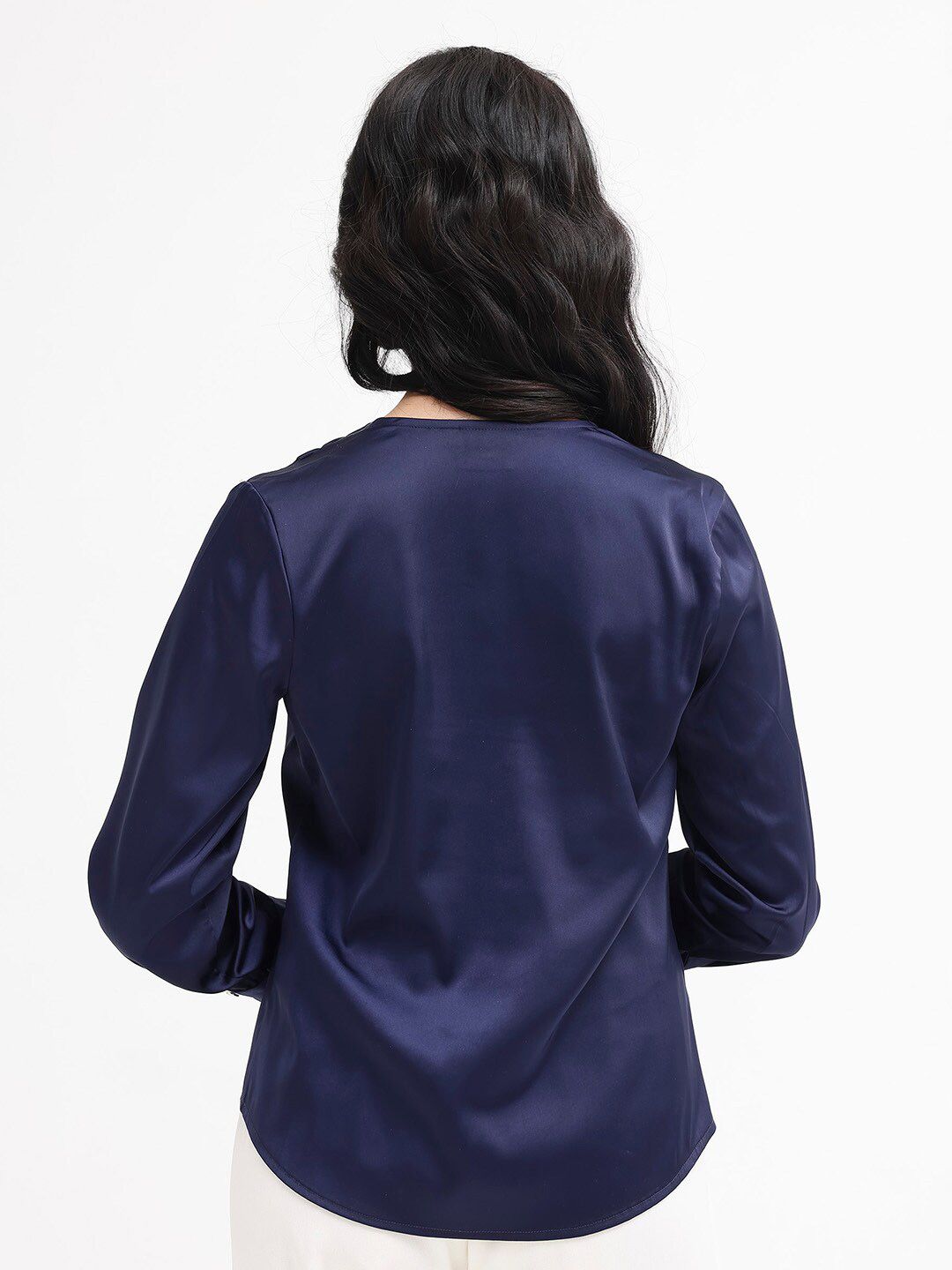 RAREISM V Neck Long Cuffed Sleeves Styled Back Top