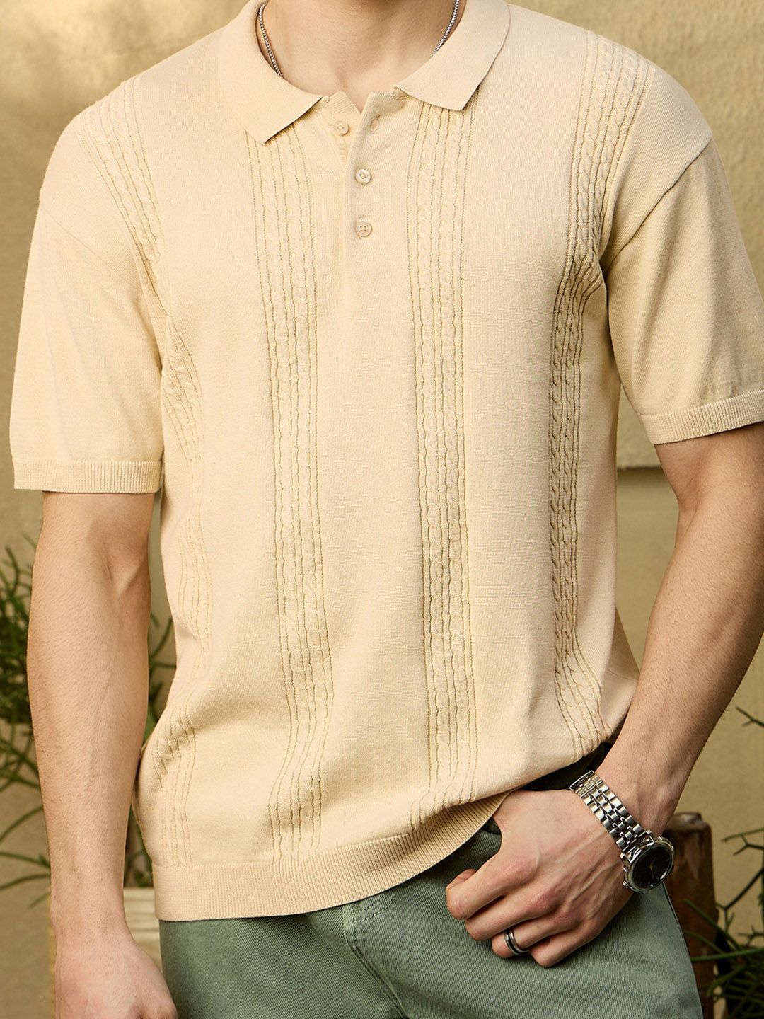 DENNISON Men Oversized Polo Collar Knitted T-Shirt
