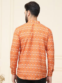 SOJANYA Ethnic Motifs Printed Band Collar Pure Cotton Short Kurta