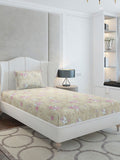 Monte Carlo Beige & White Floral Printed Cotton 104 TC Single Bedsheet Set2.24 m x 1.52 m