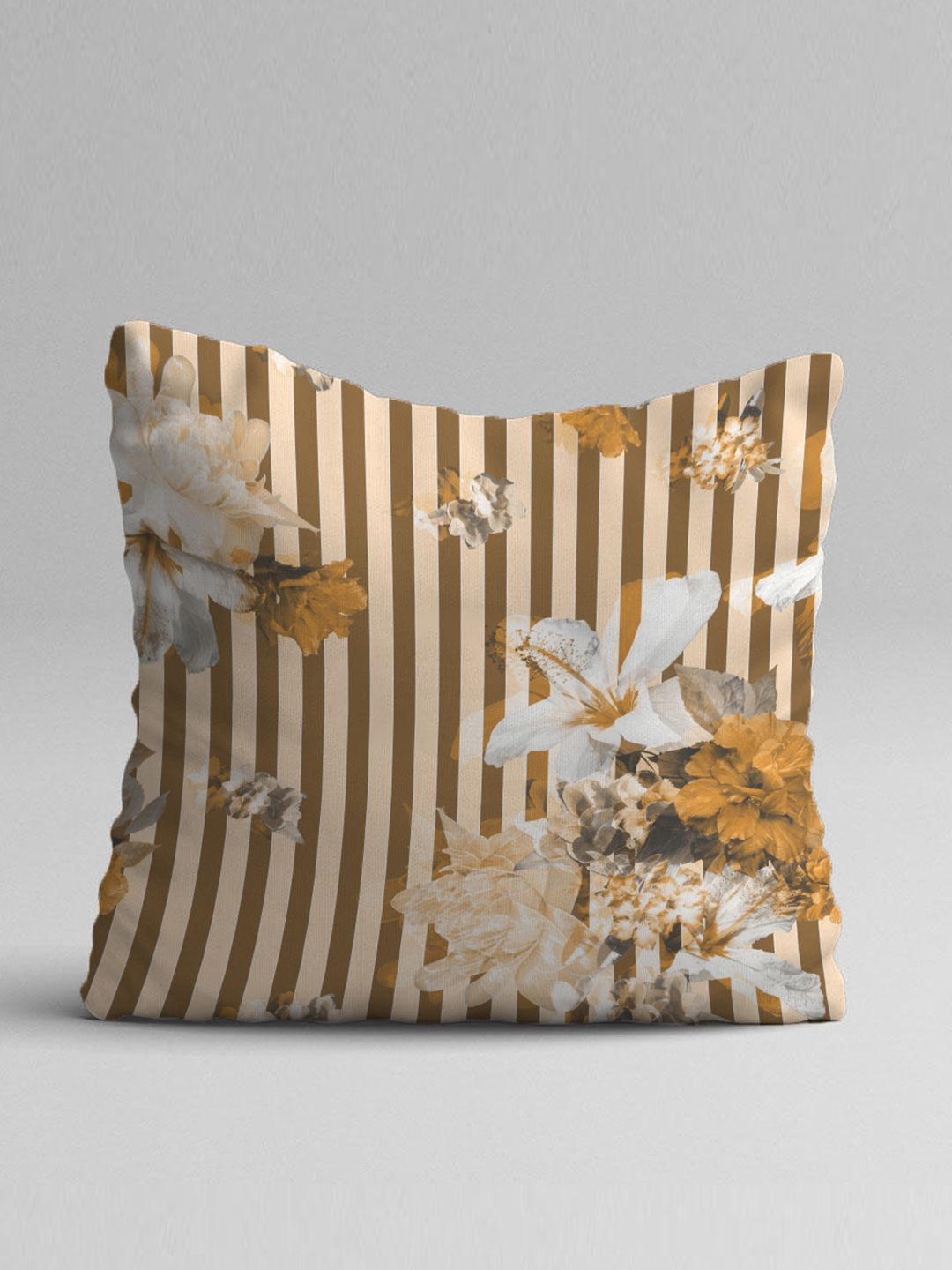 STITCHNEST Set Of 5 Yellow & Green Floral Square Cushion Covers