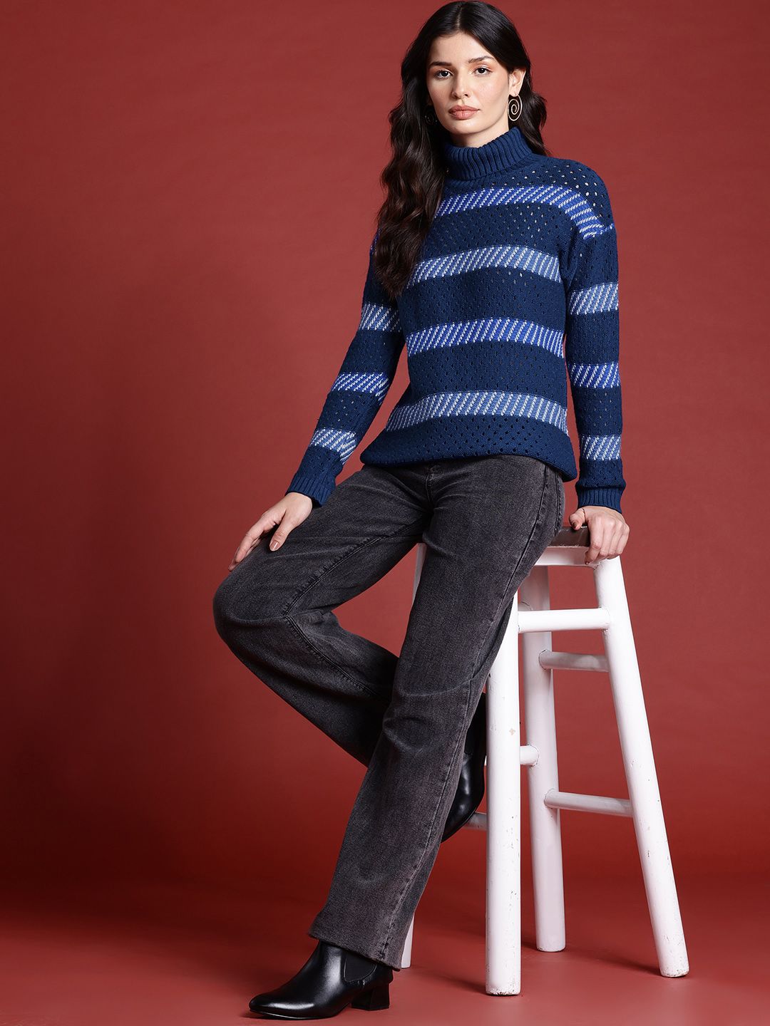 all about you Turtle Neck Striped Sweater