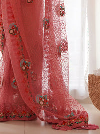 Saree mall Floral Embroidered Beads and Stones Net Sarees