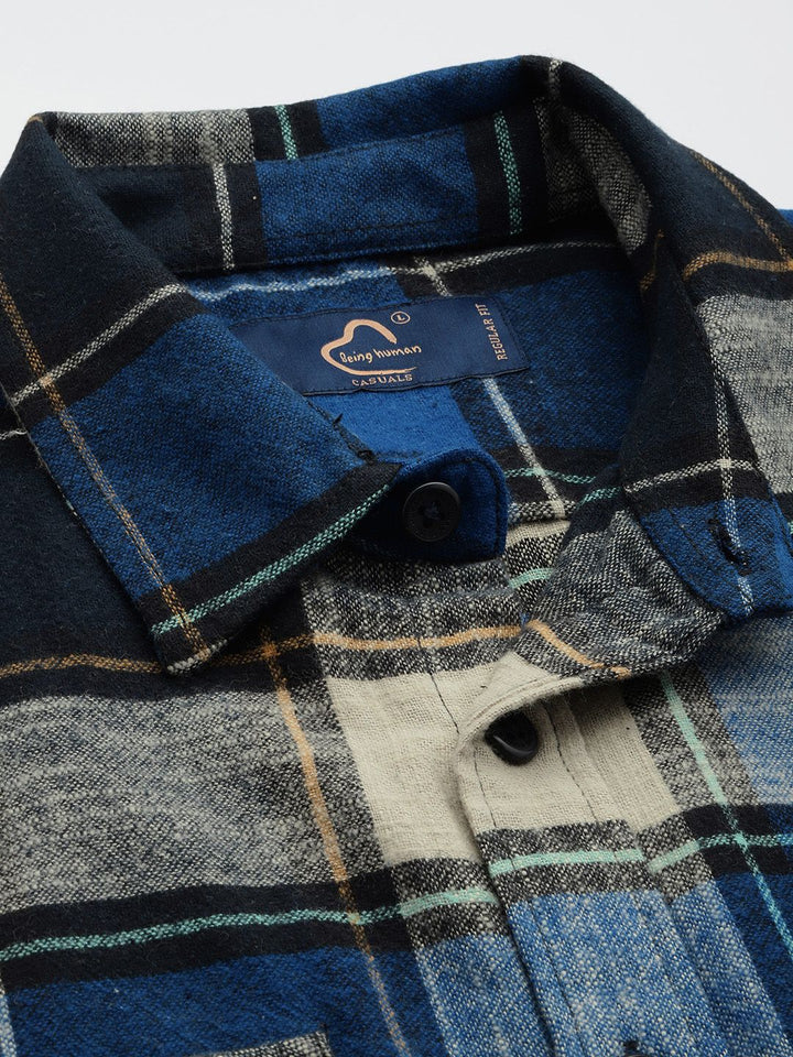 Being Human Checked Drop-Shoulder Sleeves Pure Cotton Casual Shirt