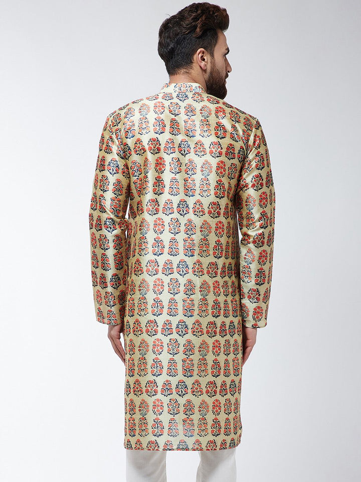 SOJANYA Men Beige & Orange Printed Straight Kurta