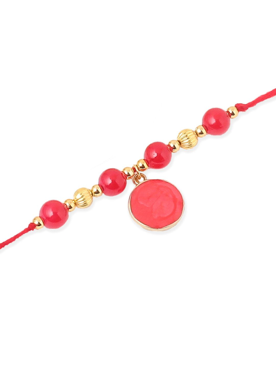 NVR Unisex Set of 3 Artificial Beads Thread Rakhi with Roli Chawal Chandan Mishri