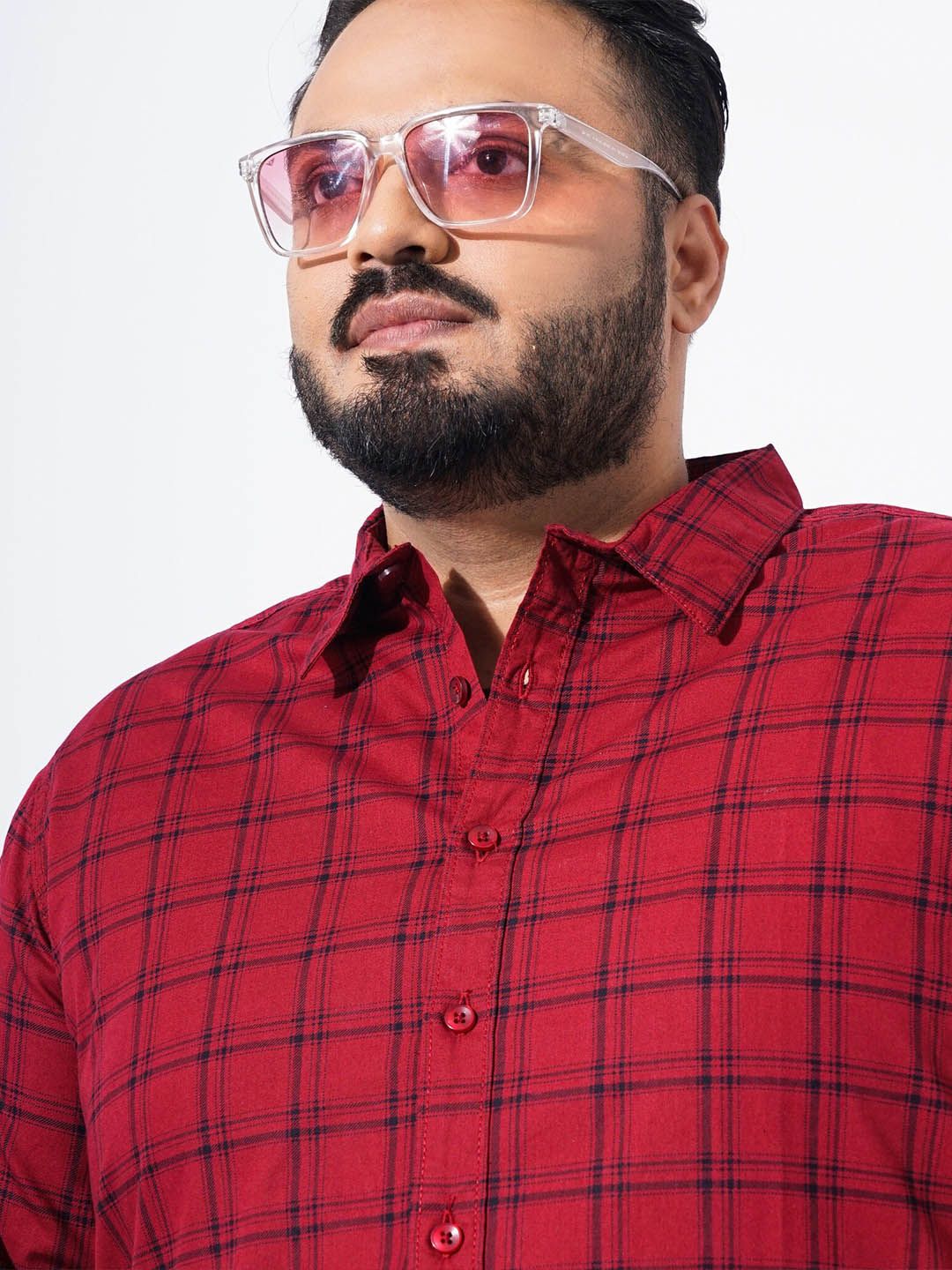 The Indian Garage Co Plus Size Windowpane Checked Cotton Casual Shirt