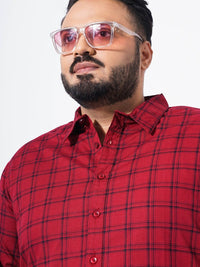 The Indian Garage Co Plus Size Windowpane Checked Cotton Casual Shirt