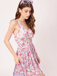 Feminine Floral Fantasy Cut-Out Chic Smocked A-line Mini Dress