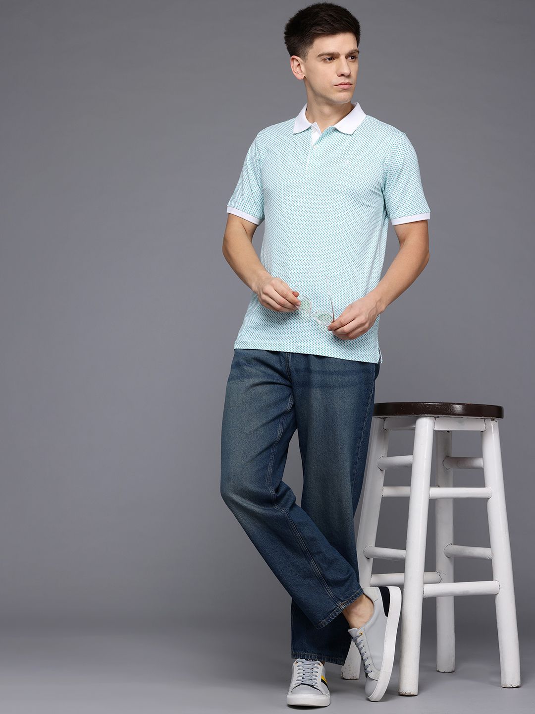 Raymond Geometric Print Polo Collar Pure Cotton Modern Fit T-shirt