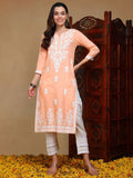 KALINI Ethnic Motifs Embroidered Chikankari Kurta