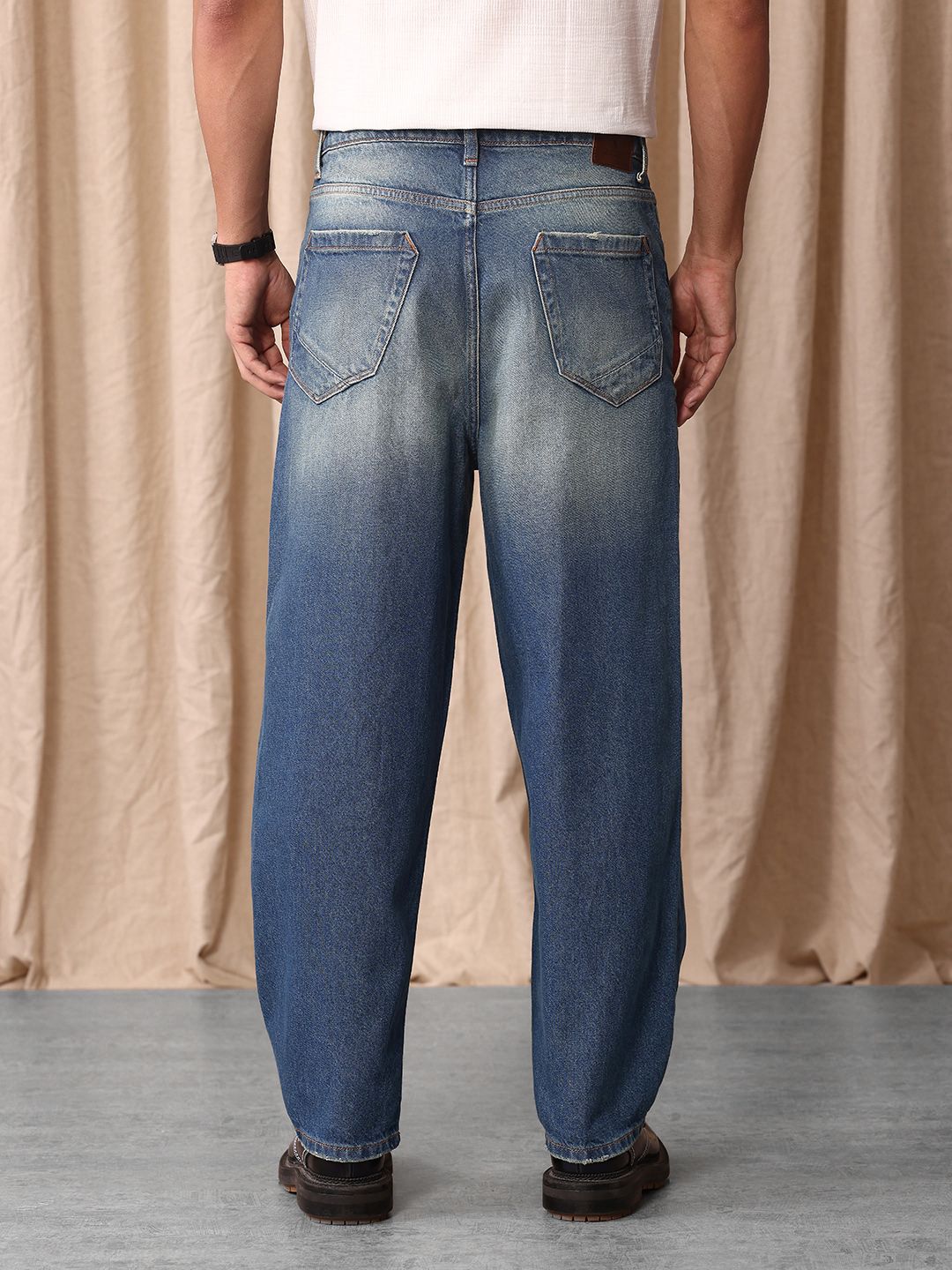 Mr Bowerbird Men Pure Cotton Oversized Heavy Fade Jeans