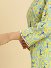 W Floral Printed Cotton Straight Kurta