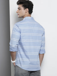 The Indian Garage Co Men Blue & White Horizontal Stripes Striped Cotton Casual Shirt