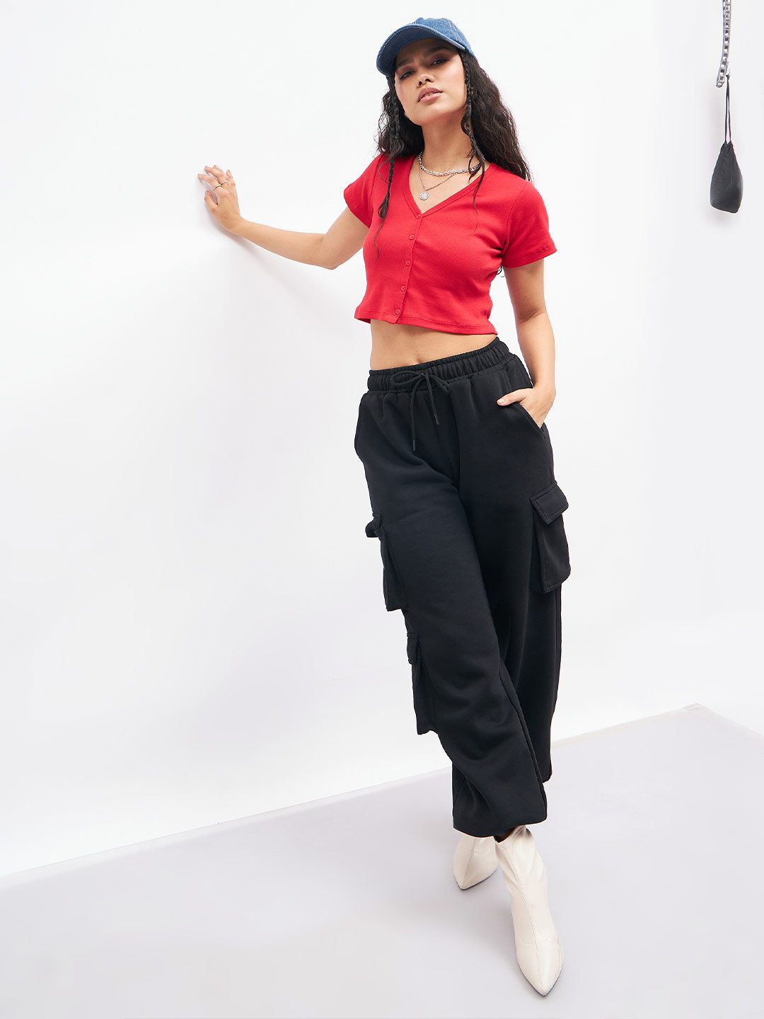 Sassafras Red Pure Cotton Fitted Crop Top