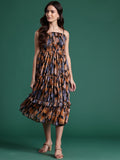 DressBerry Printed Tiered A-Line Midi Dress
