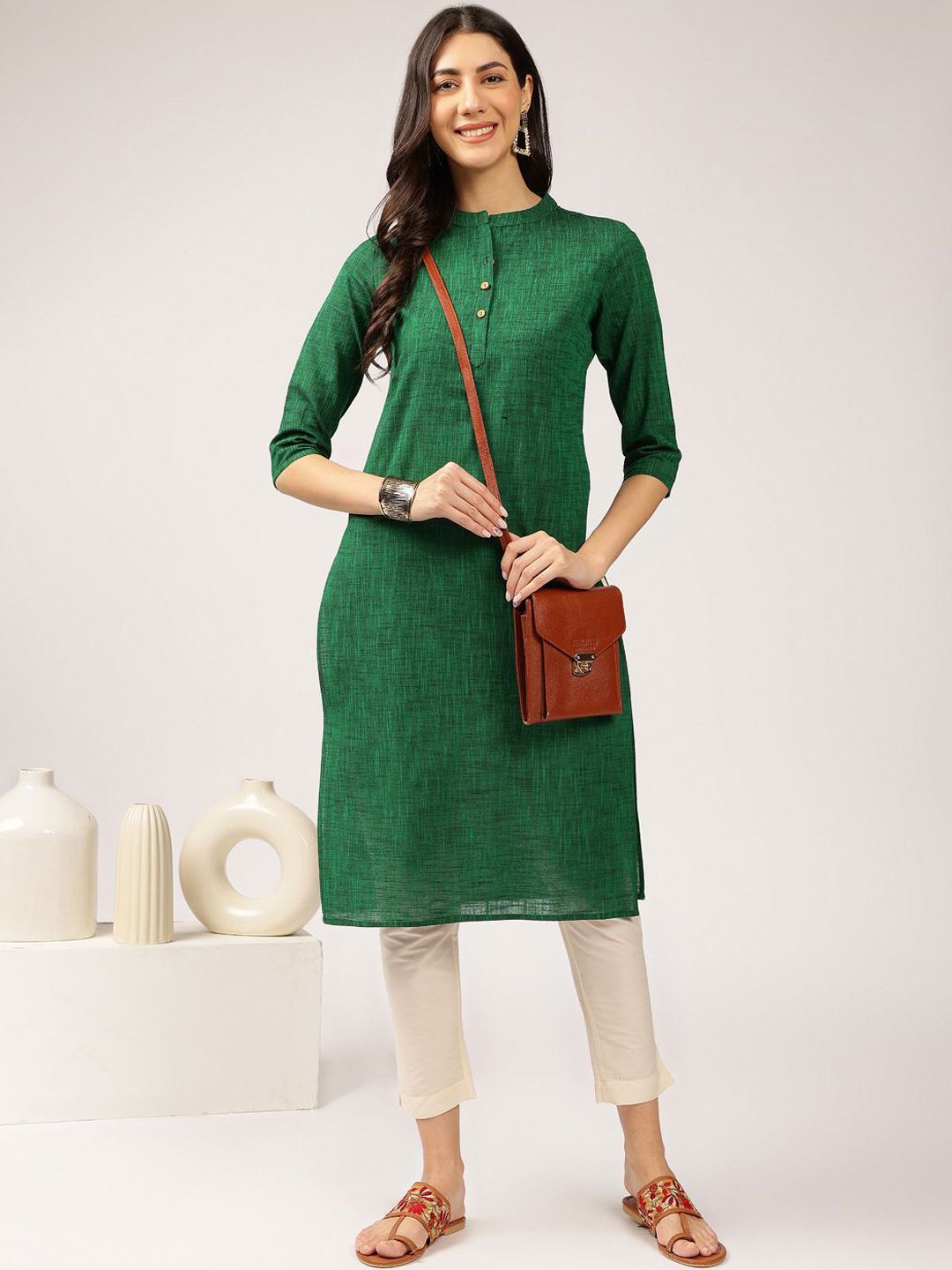 Anouk Mandarin Collar Pure Cotton Straight Kurta