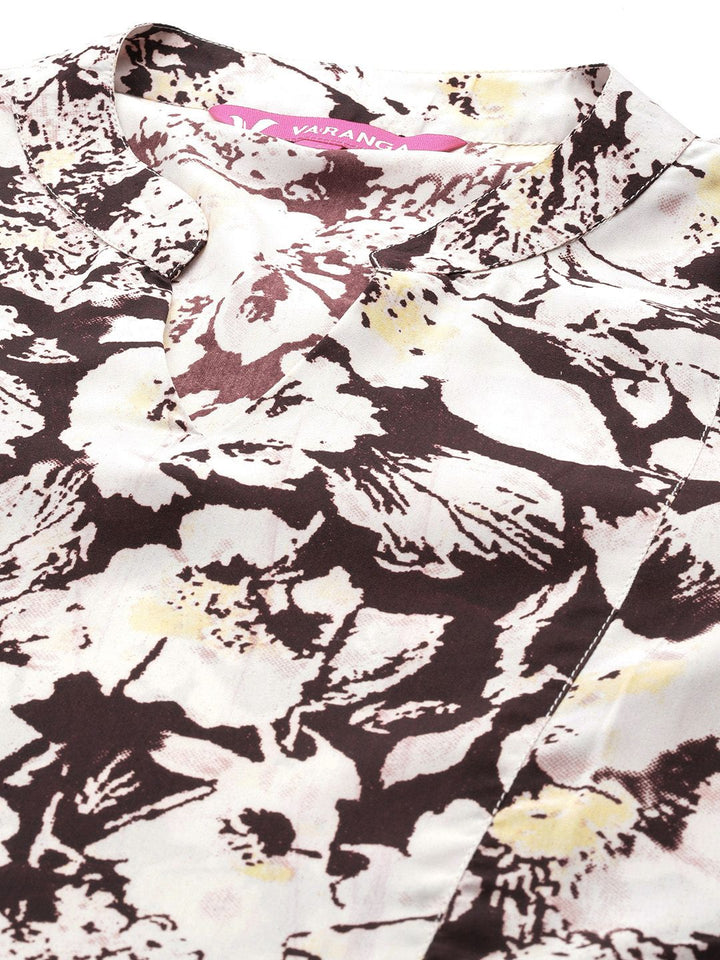 Varanga Floral Printed Mandarin Collar Crepe Kurta